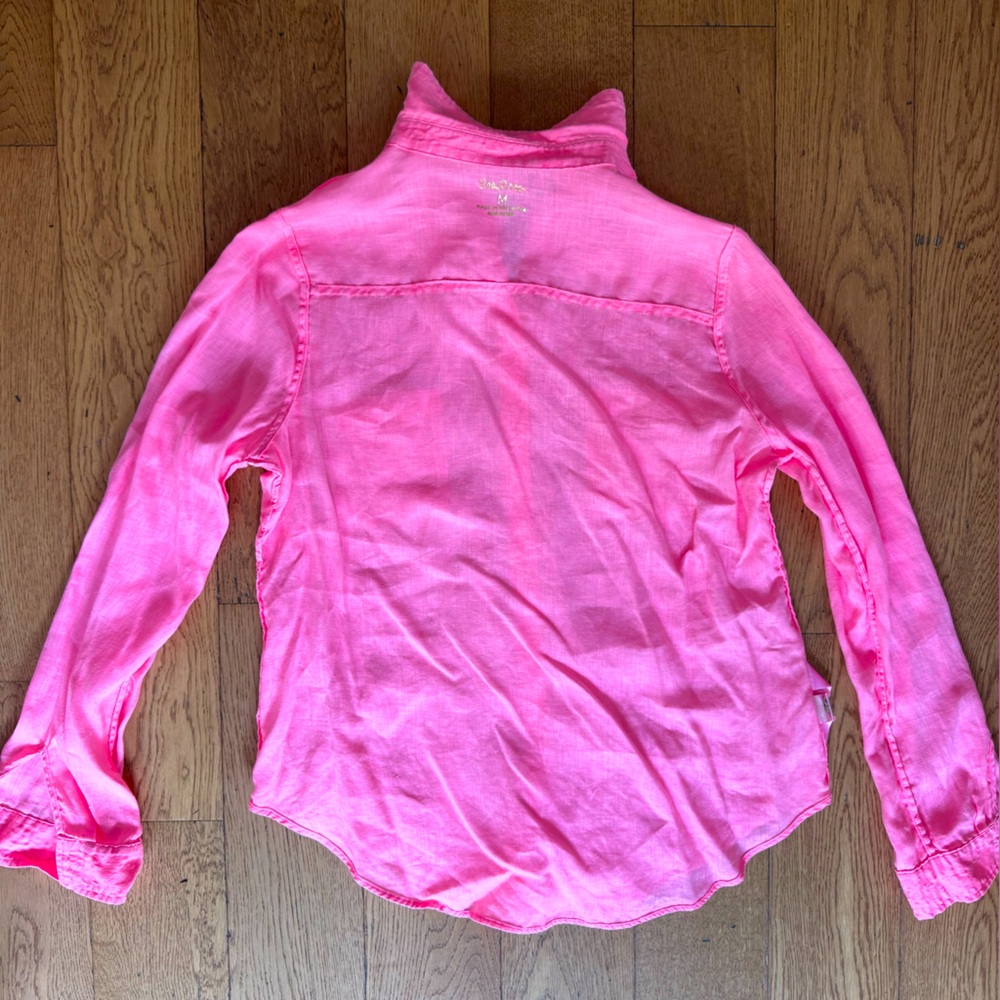 Lilly Pulitzer Sea View Linen Button-Down Top SZ M Sunrise Coral - Picture 9 of 14